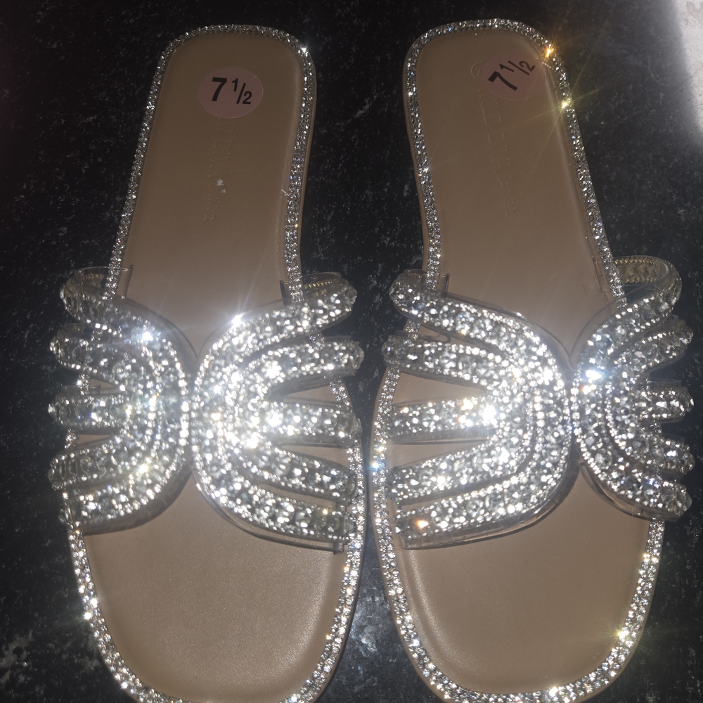 Wild Diva Silver Sandals with Rhinestone Embellishments